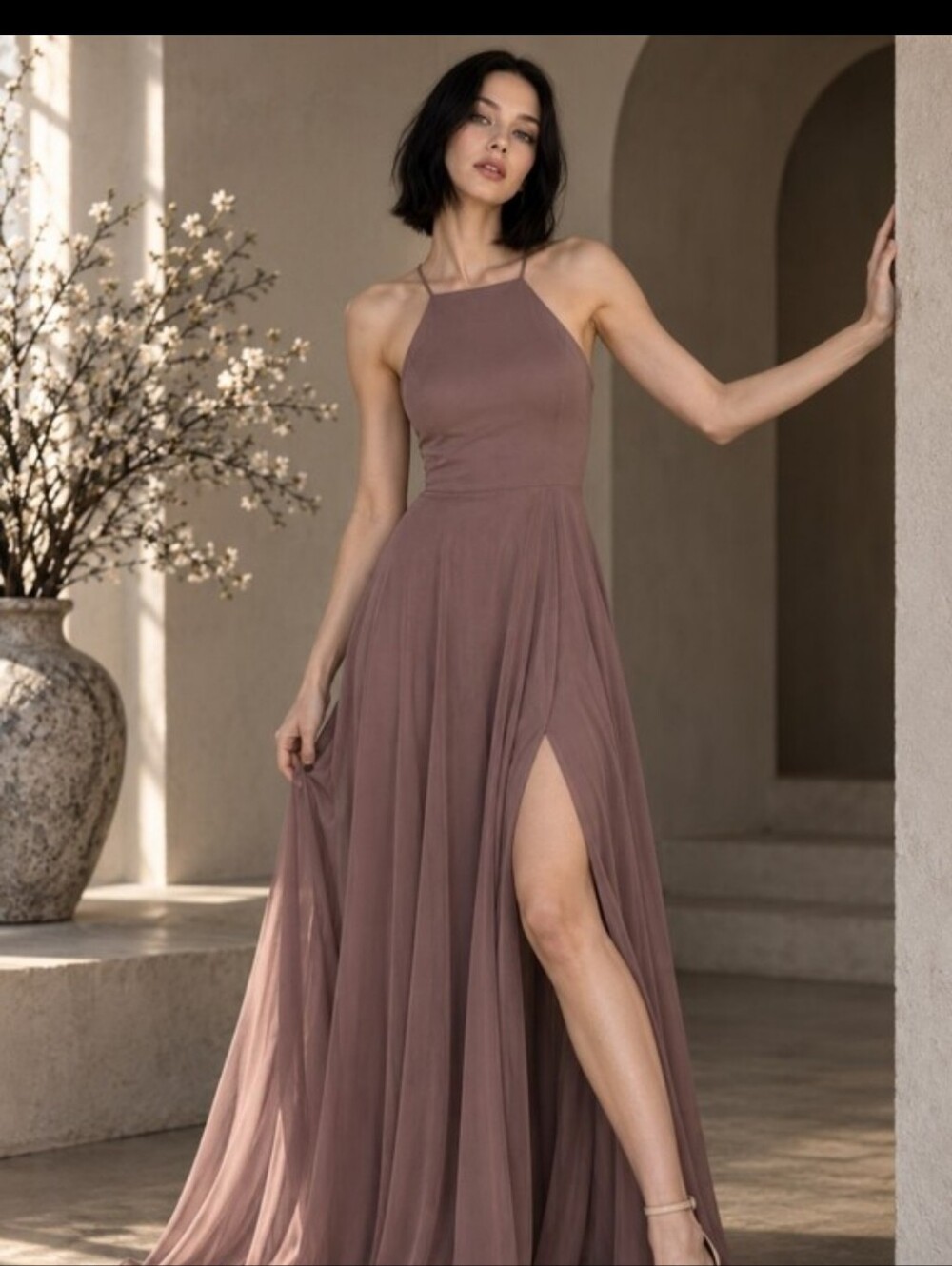 Lovely Bridesmaid Sienna Chiffon Maxi Dress Size 4R NWT | High Neck Slit Formal - Picture 2 of 15